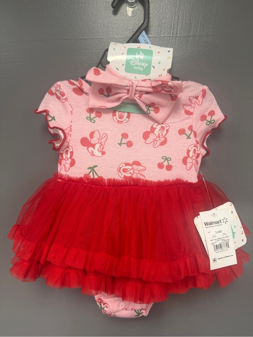 NWT Disney Baby Minnie Mouse Cherry Tutu Dress Bodysuit – 3-6M ❤️🍒